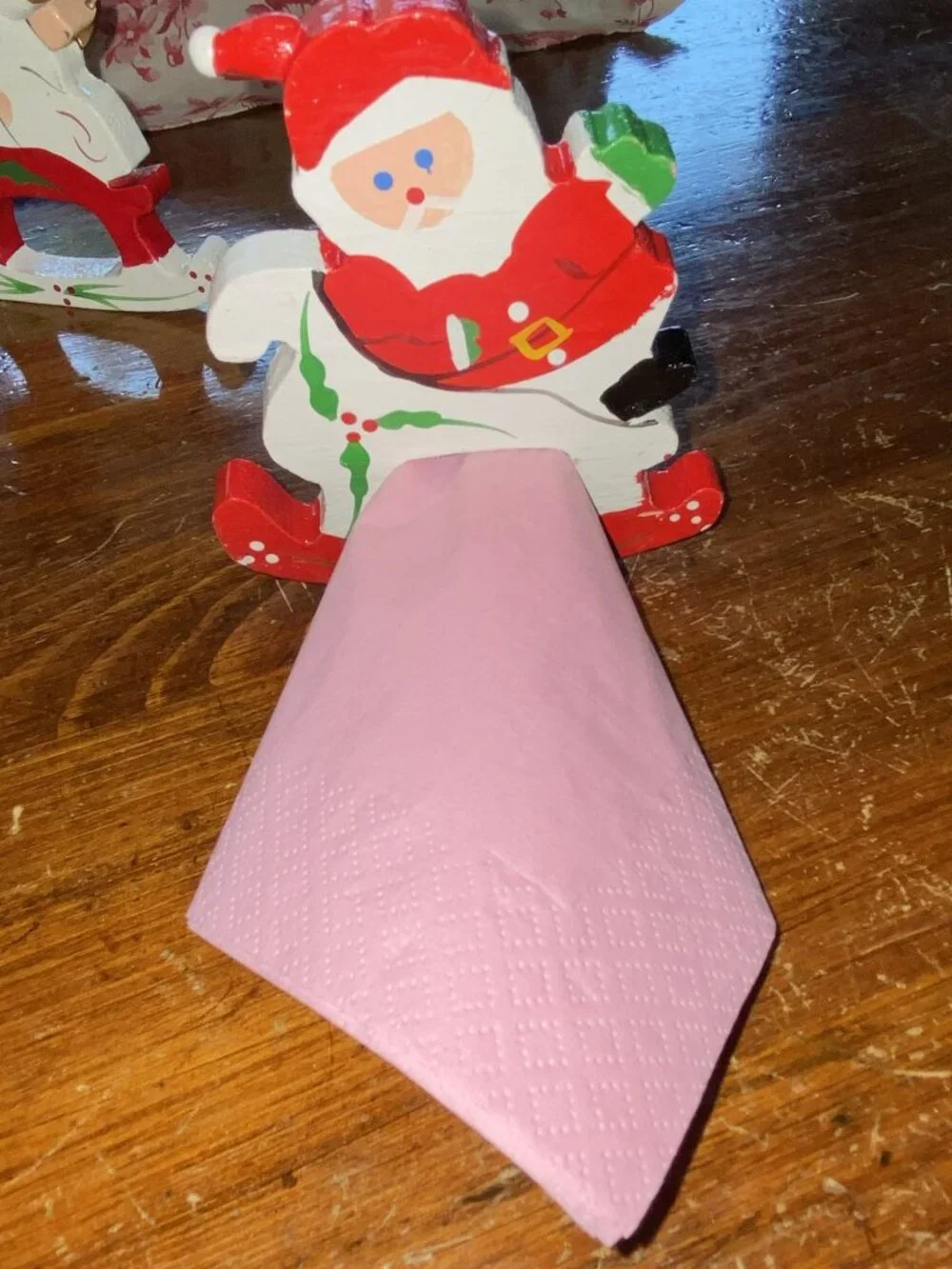 Adorable Vintage Vera Neumann Wooden Napkin Rings, Set of 6, Santa-Snowman-Angel